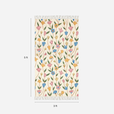 Multi-Colour Floral Kashmiri Crewel Embroidery Wool Rug, 3x5 ft