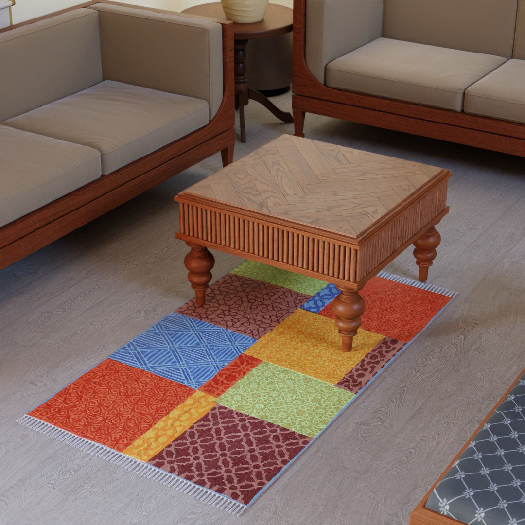 Vibrant Multi Colour Geometric Crewel Embroidery Wool Rug, 3x5 ft