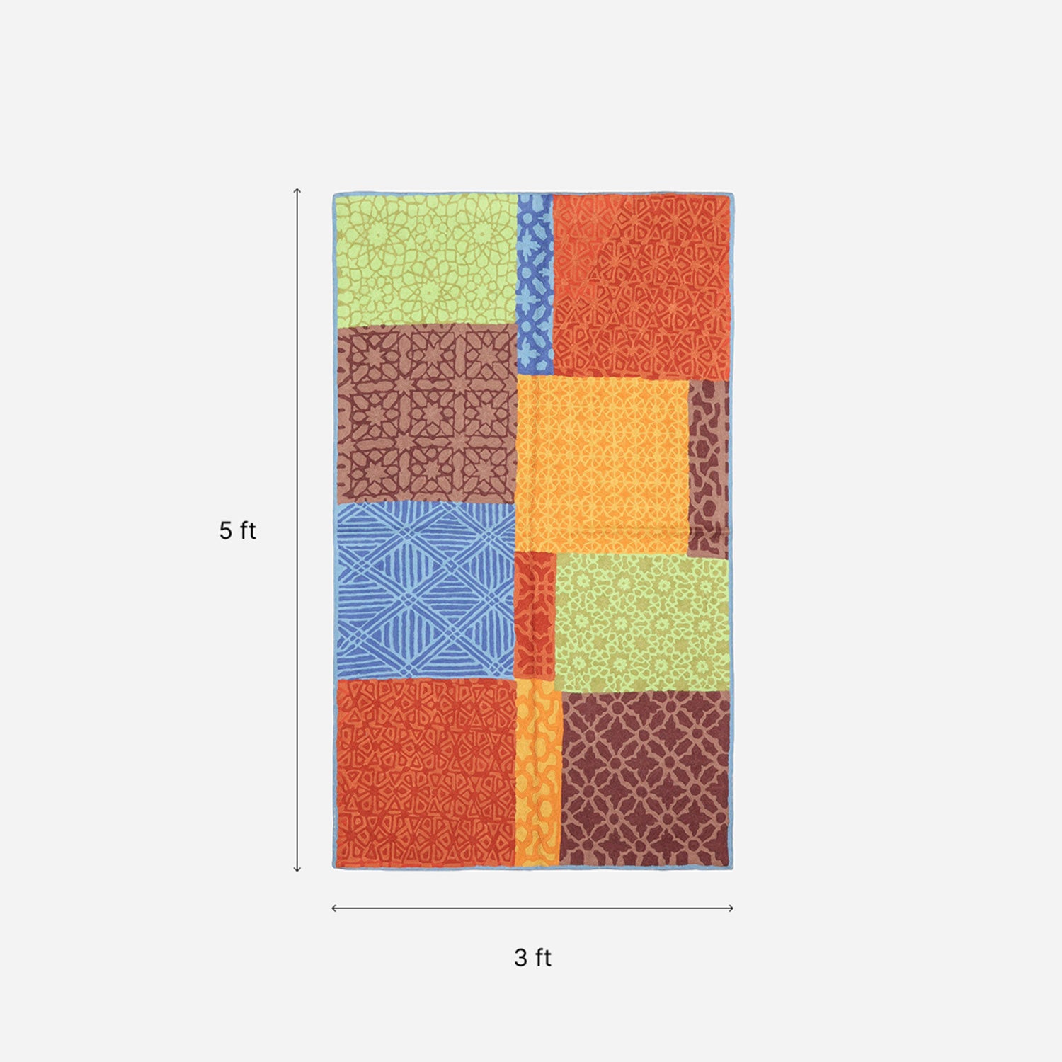 Vibrant Multi Colour Geometric Crewel Embroidery Wool Rug, 3x5 ft