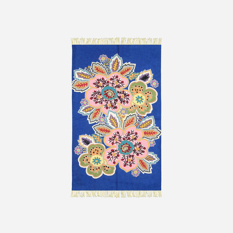 Multi-Colour Floral Kashmiri Crewel Embroidery Wool Rug, 3x5 ft