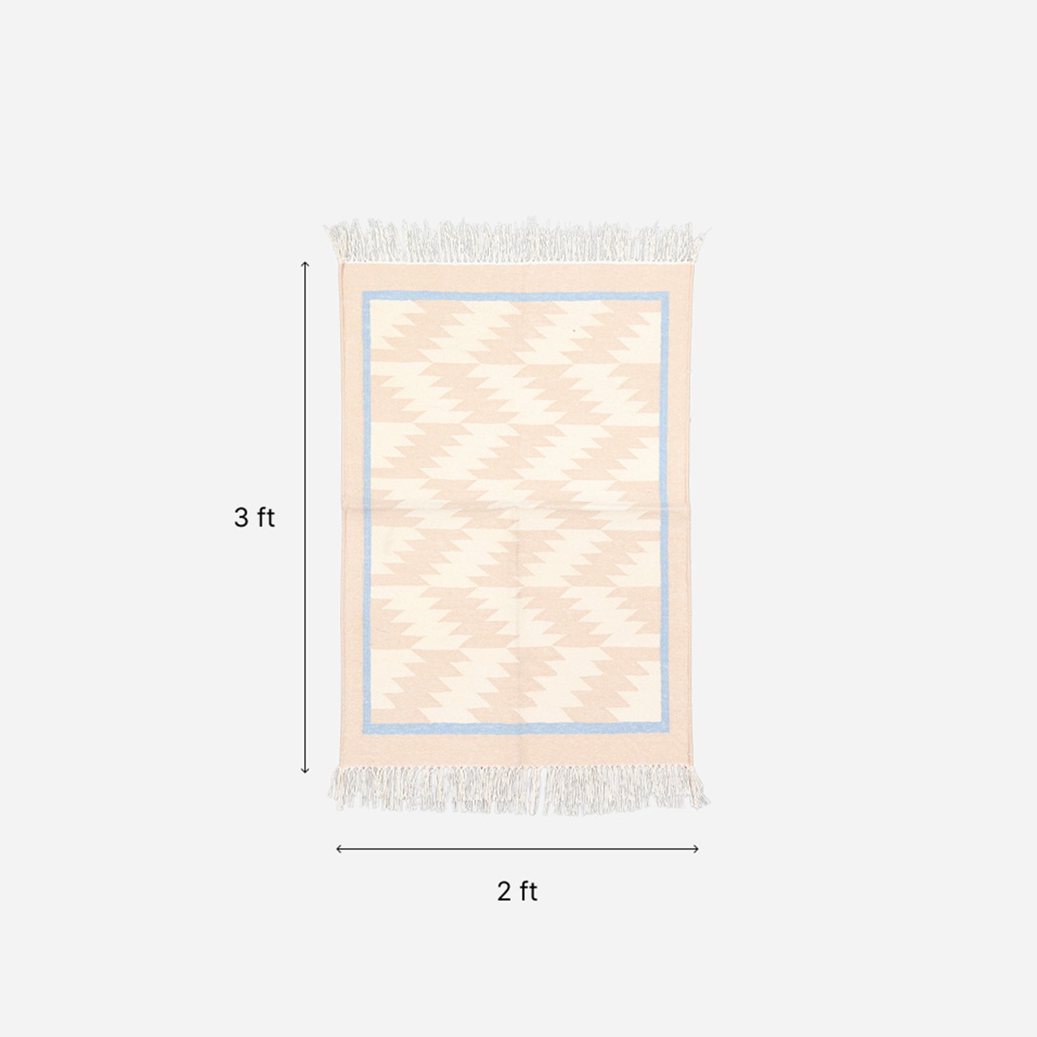 Off White & Beige Geometric Handloom Cotton Rug, 2x3 ft