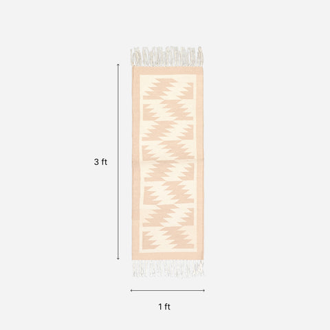 Off White & Beige Cotton Geometric Rug, 1x3 ft