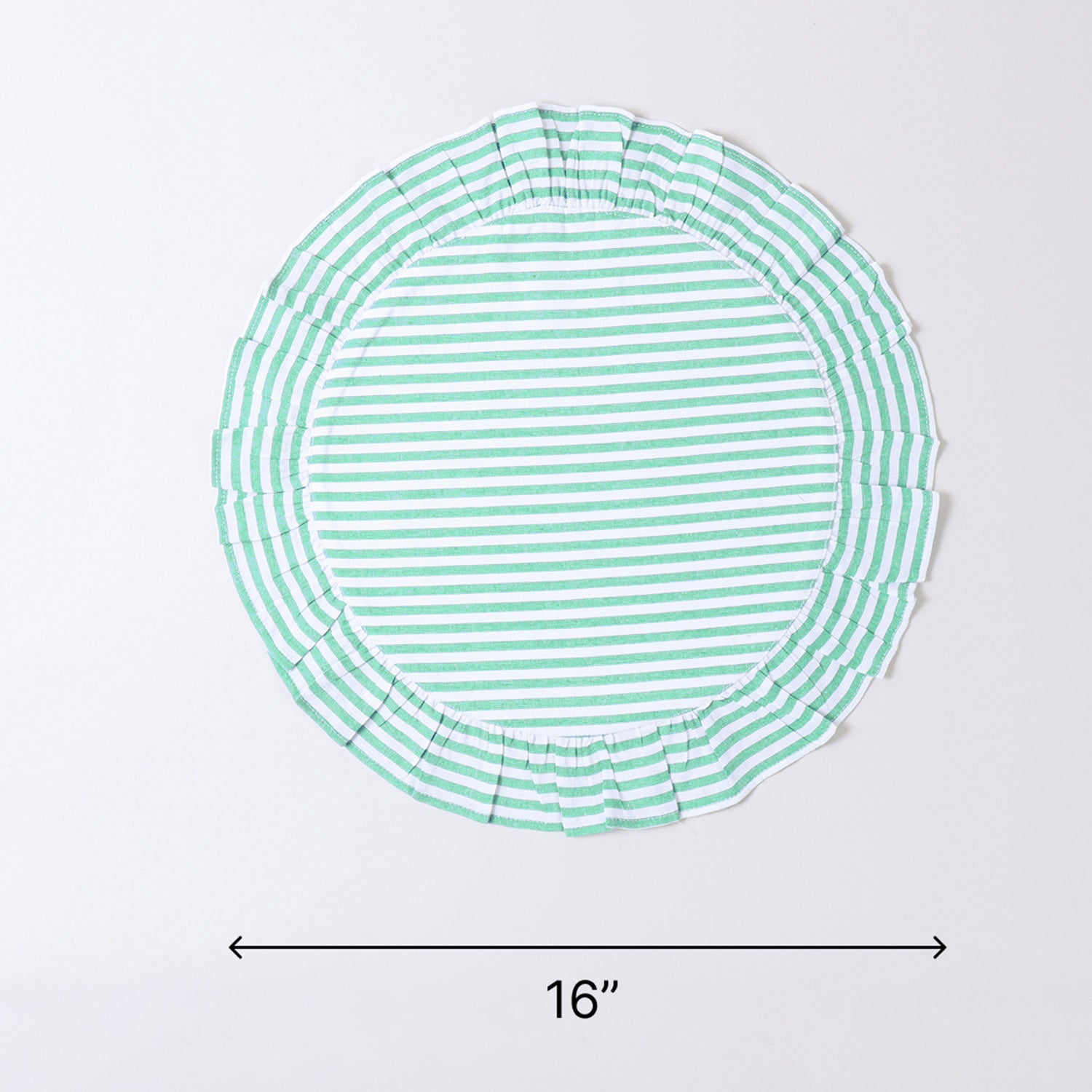 Green Stripes Frilled Round Placemat Set of 2