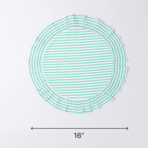 Green Stripes Frilled Round Placemat Set of 2