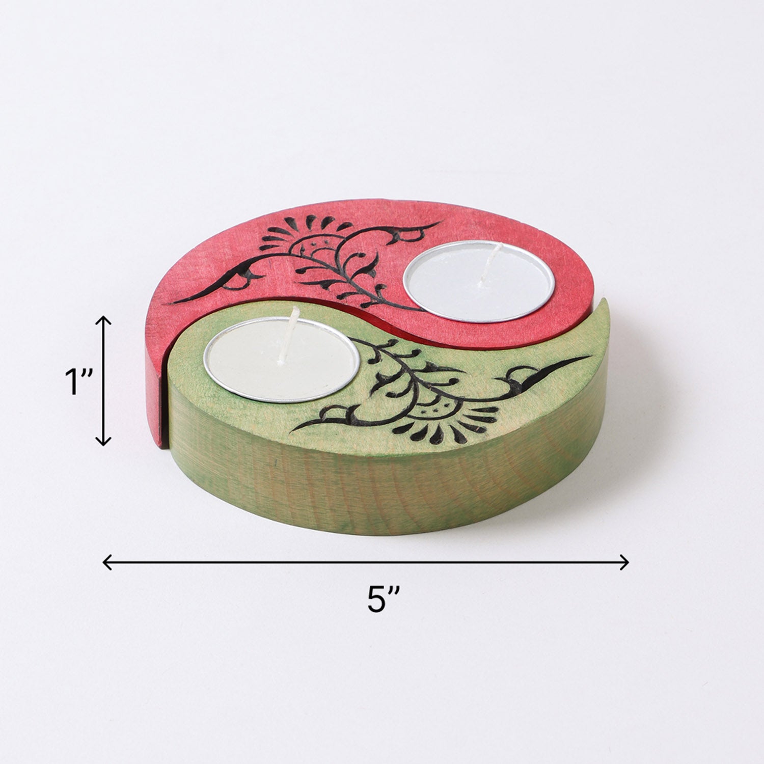 Ying Yang Floral T-Light Holders Red & Green Set of 2