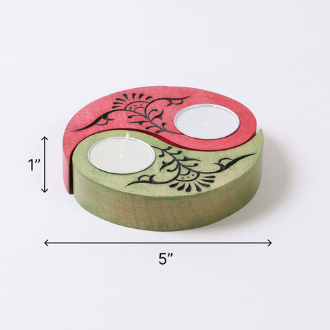 Ying Yang Floral T-Light Holders Red & Green Set of 2