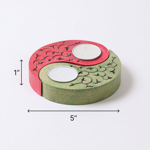 Ying Yang Leaves T-Light Holders Red & Green Set of 2