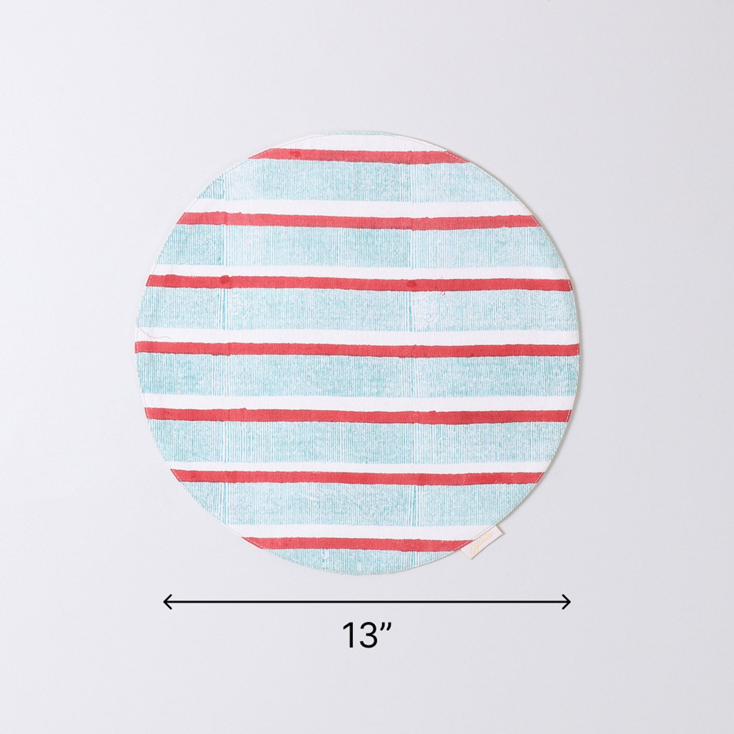 Red & Blue Stripe Block Printed Round Placemat 
Set of 2