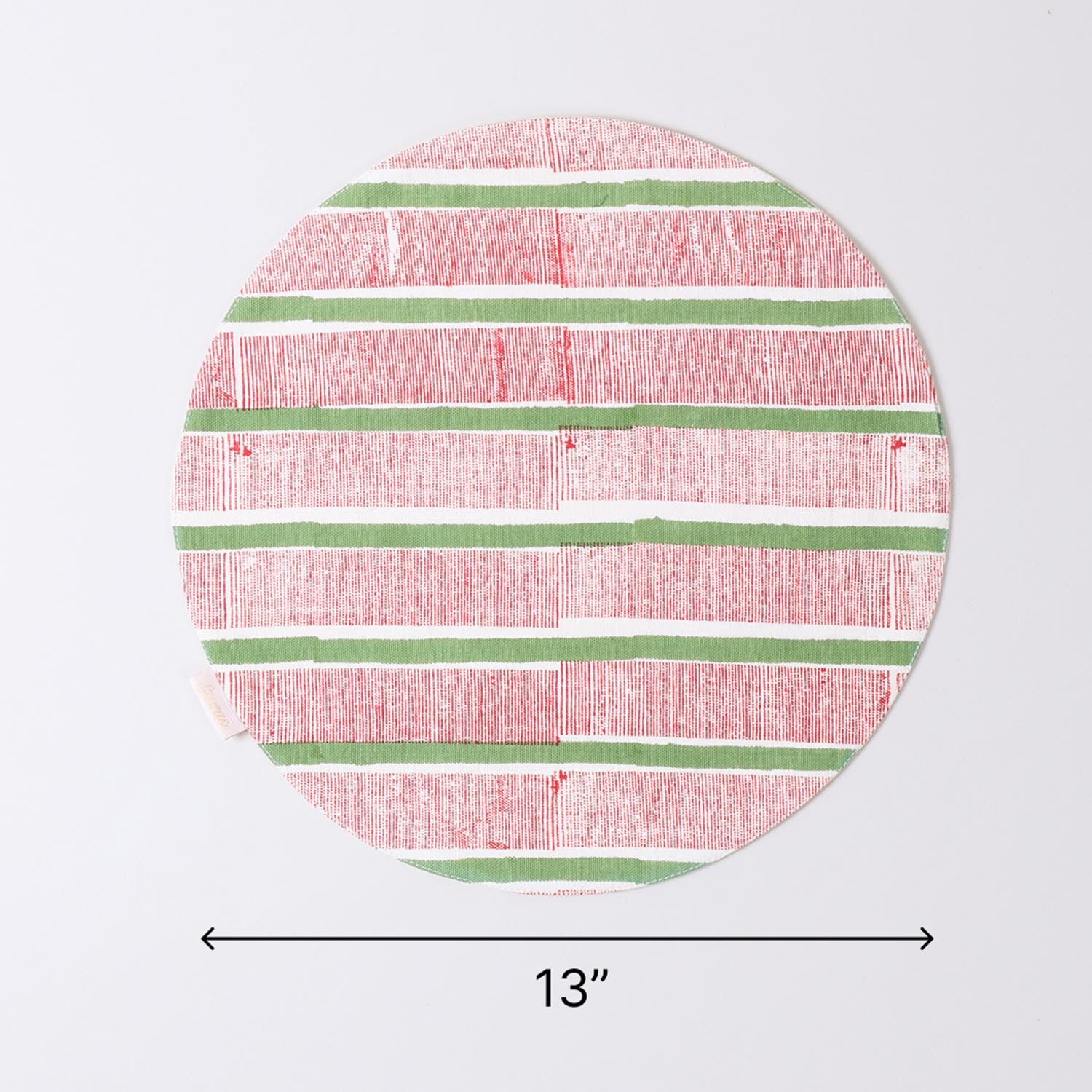 Red & Green Stripe Round Placemat Block Printed 
Set of 2