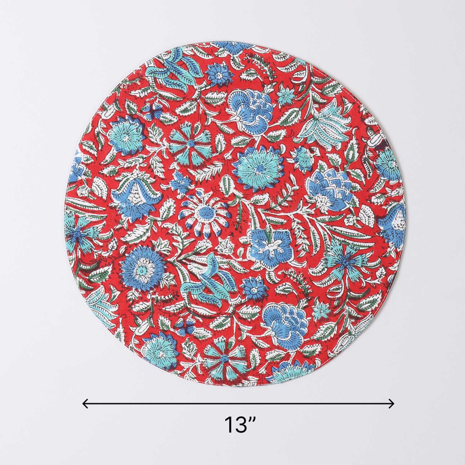 Red & Blue Round Placemat Block Printed 
Set of 2