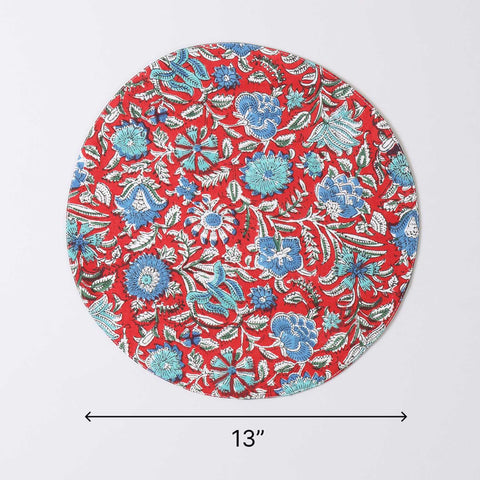 Red & Blue Round Placemat Block Printed 
Set of 2
