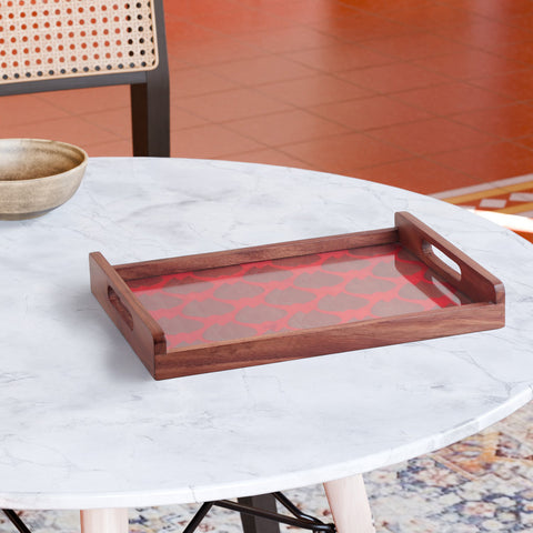 Red & Golden Paisley Hand Woven Fabric & Wood Tray
