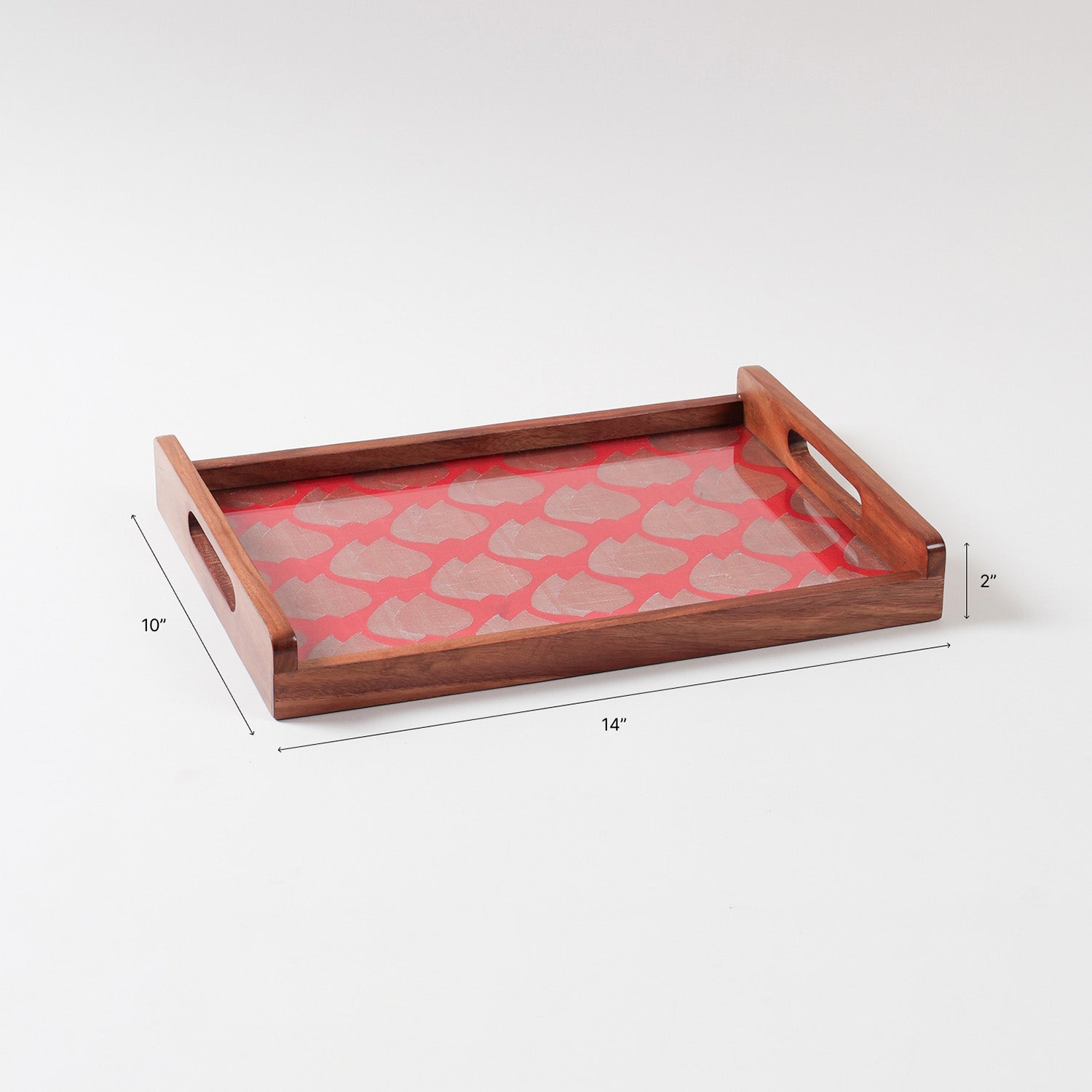 Red & Golden Paisley Hand Woven Fabric & Wood Tray