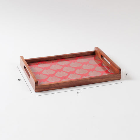 Red & Golden Paisley Hand Woven Fabric & Wood Tray