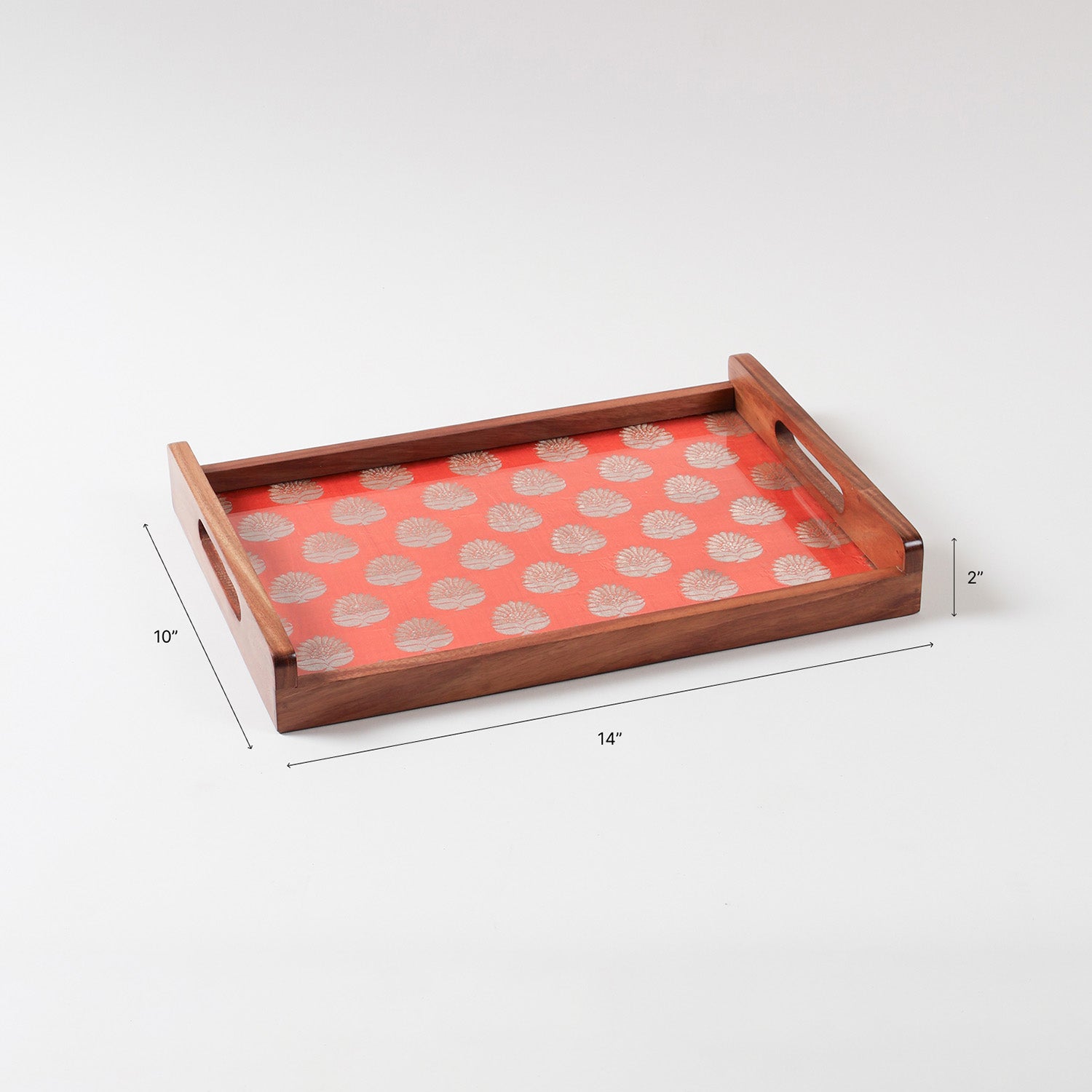Orange & Golden Paisley Hand Woven Fabric & Wood Tray