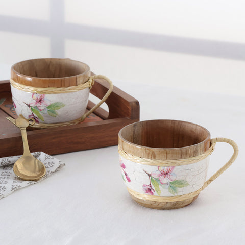 Bamboo Floral Tea Cup Set of 2, 220 Ml Each