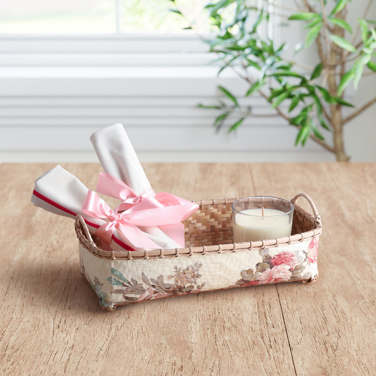 Rectangle Wicker Storage Basket, Light Pink