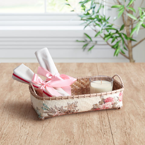 Rectangle Wicker Storage Basket, Light Pink
