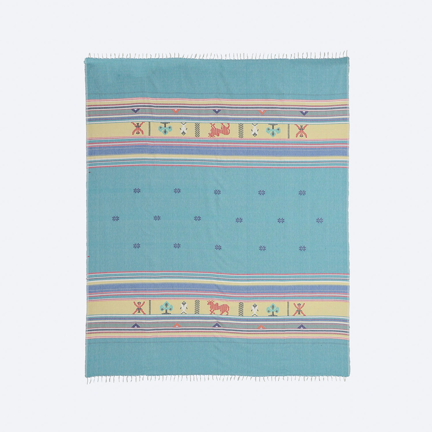 Hand-woven Bawan Buti Double Bedcover, Teal