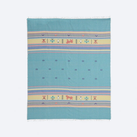 Hand-woven Bawan Buti Double Bedcover, Teal