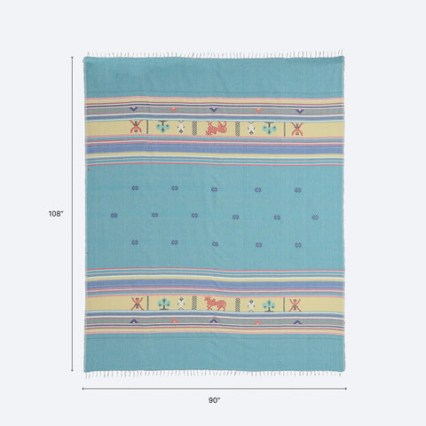Hand-woven Bawan Buti Double Bedcover, Teal