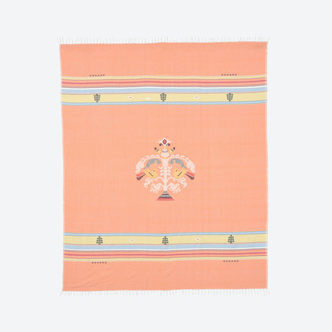 Hand-woven Bawan Buti Double Bedcover, Orange