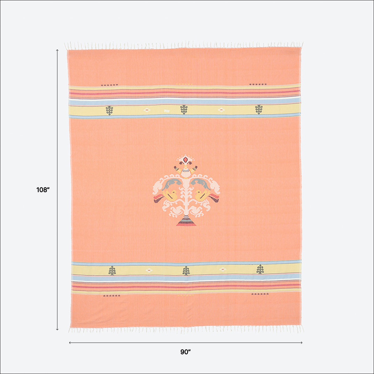 Hand-woven Bawan Buti Double Bedcover, Orange