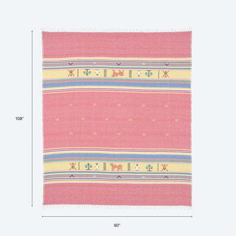 Hand-woven Bawan Buti Double Bedcover, Red