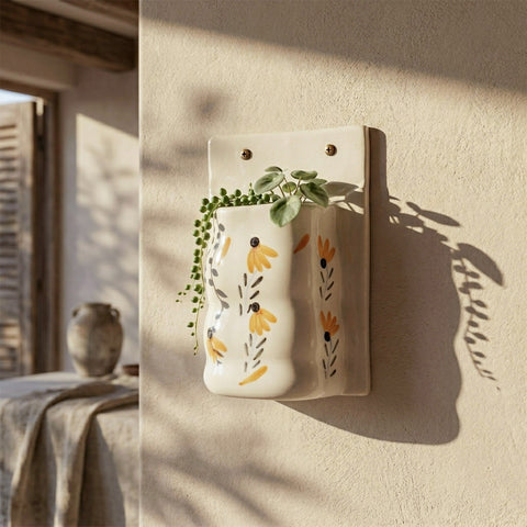 Yellow Floral Ceramic Wall Planter