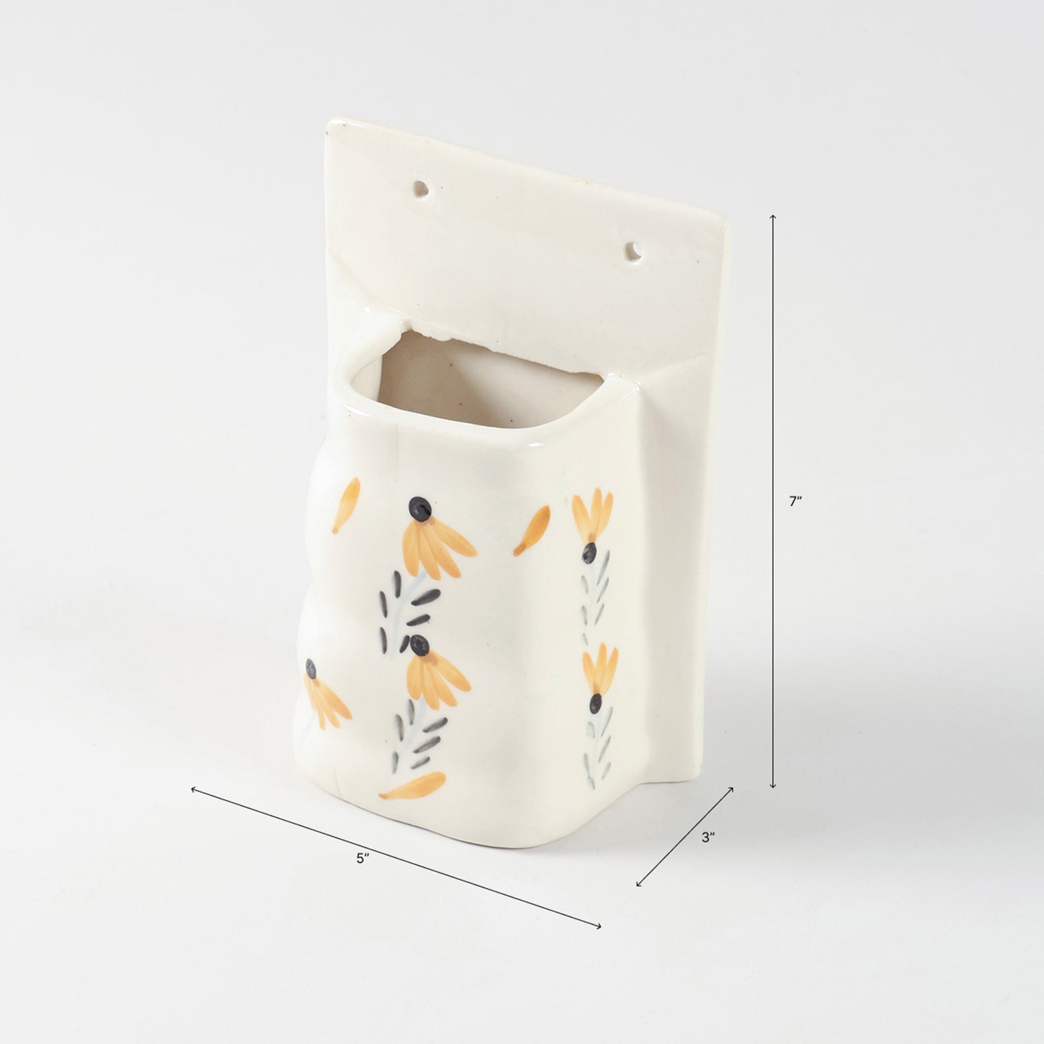 Yellow Floral Ceramic Wall Planter