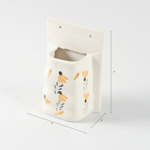 Yellow Floral Ceramic Wall Planter