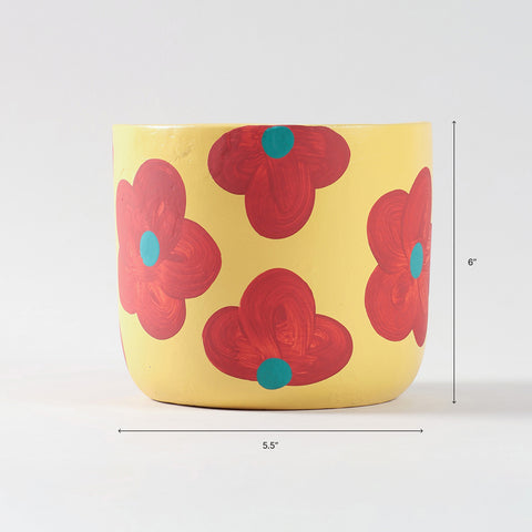 Retro Floral Yellow Ceramic Flower Pot Set