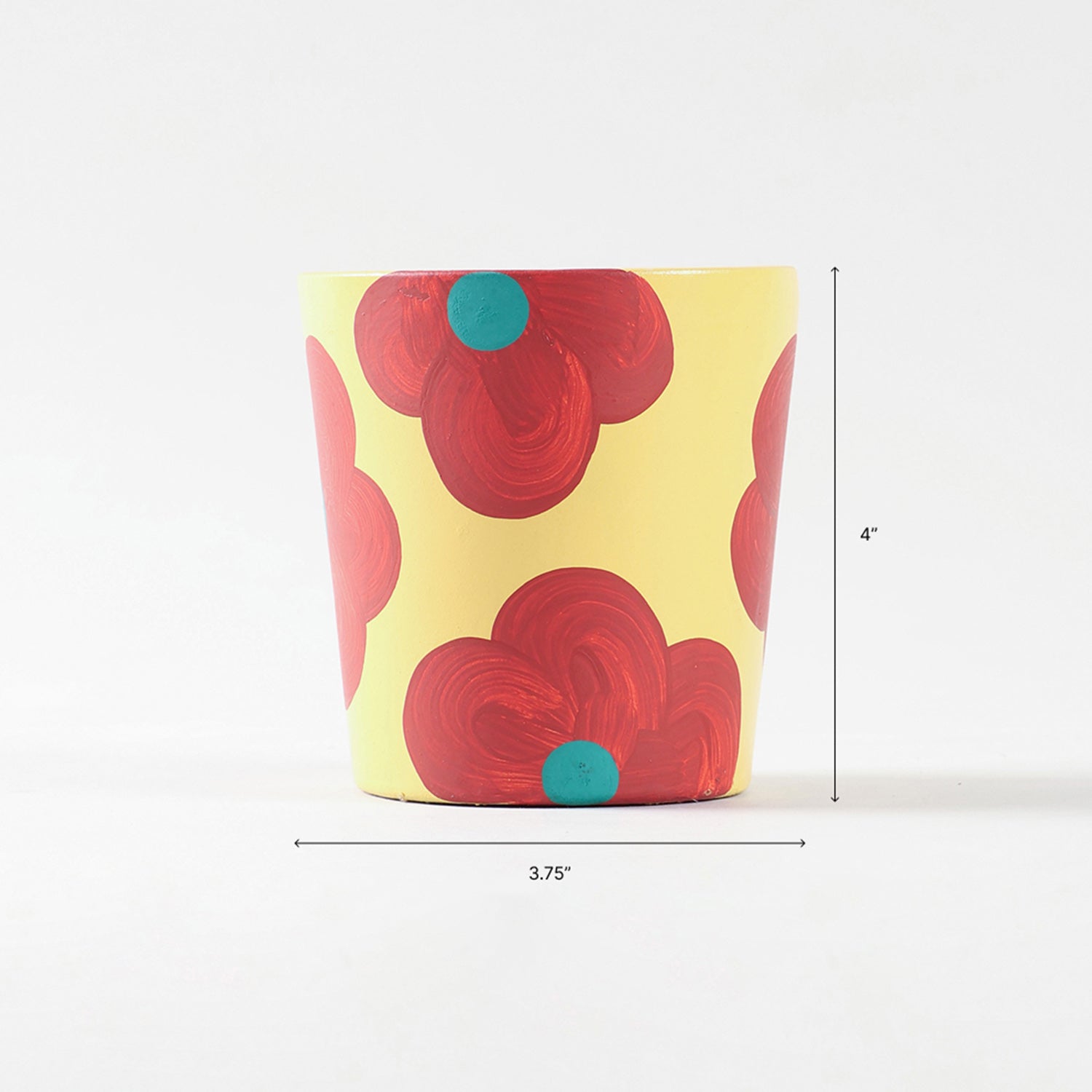 Retro Floral Yellow Ceramic Flower Pot Small 3.75x4 Inches