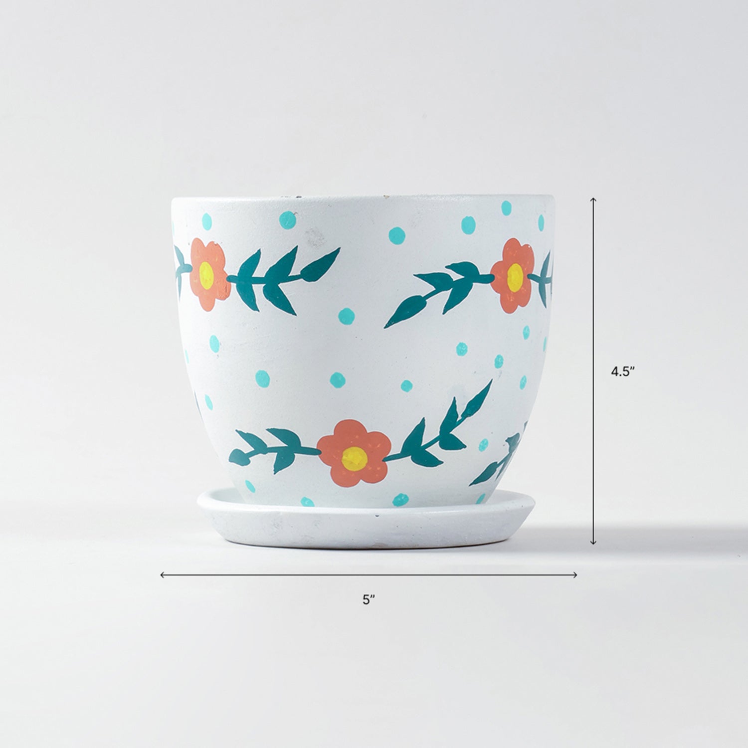 Red Floral Ceramic Flower Pot with Drainage Plate 4.5x5