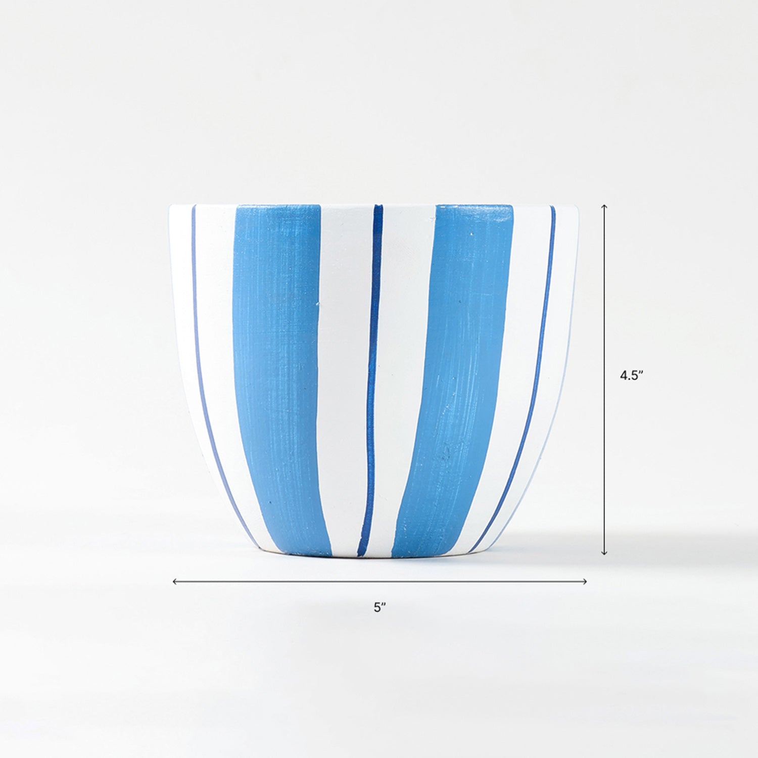 Blue & White Striped U-Shape Ceramic Flower Pot 4.5x5 Inches