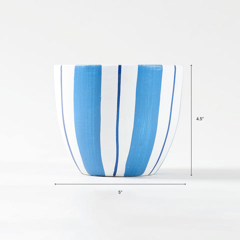 Blue & White Striped U-Shape Ceramic Flower Pot 4.5x5 Inches