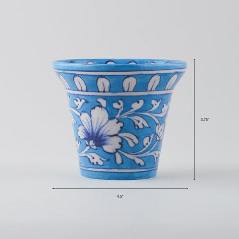 Light Blue & White Bell Shaped Blue Pottery Planter 4.5x3.75 Inches
