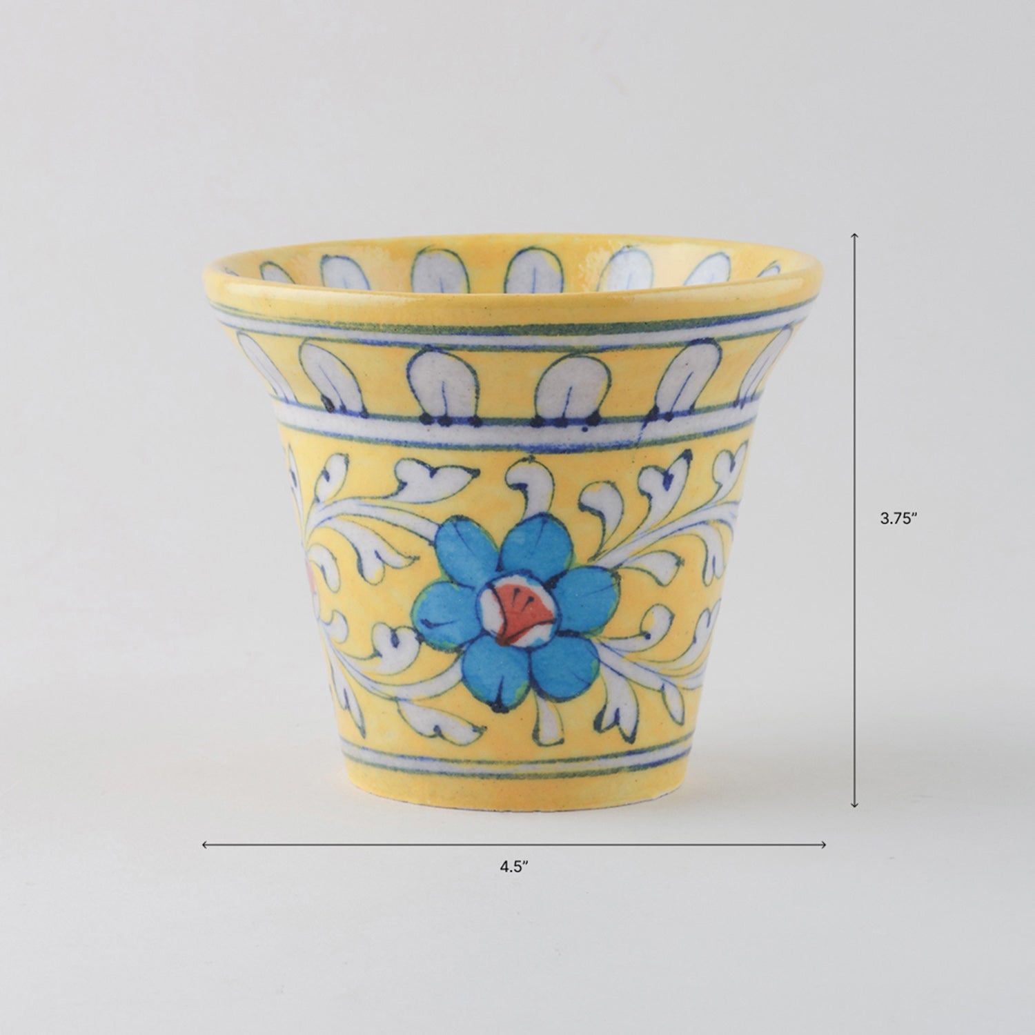 Yellow & Blue Bell Shaped Blue Pottery Planter 4.5x3.75 Inches
