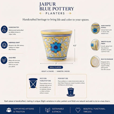 Yellow & Blue Conical Blue Pottery Planter