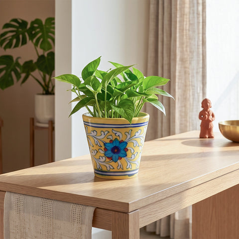 Yellow & Blue Conical Blue Pottery Planter