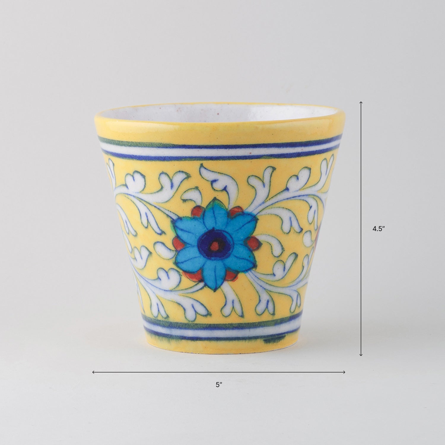 Set of 2 Conical Blue Pottery Planters - Yellow & Light Blue