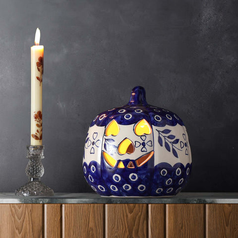 Ceramic Pumpkin Tea Light Holder - Blue