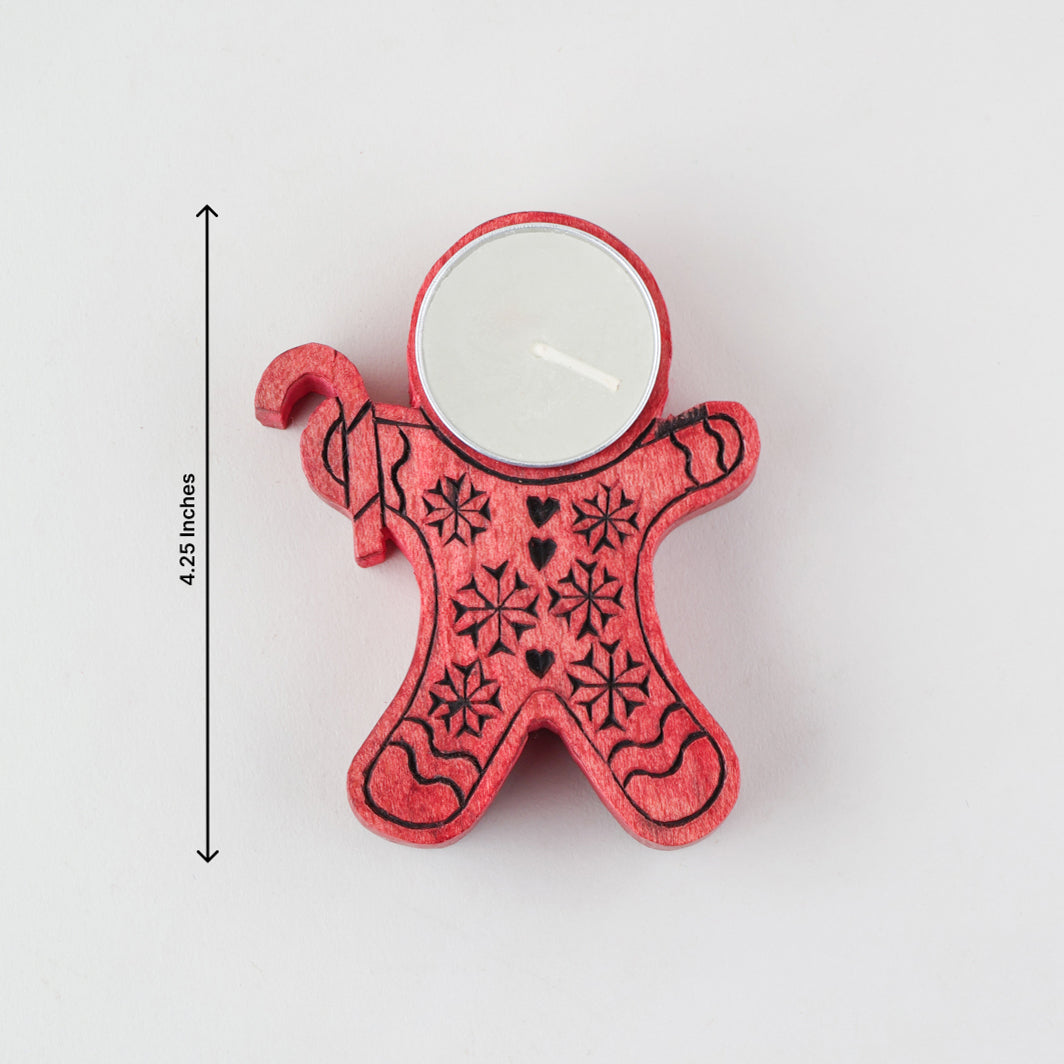 Hand Craved Wooden Christmas T-Light Holder - Set of 3