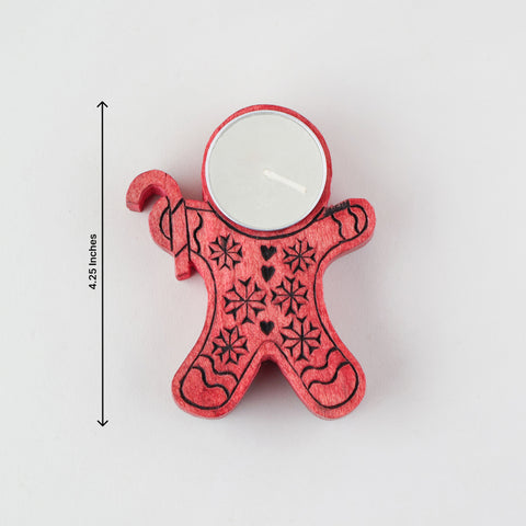 Hand Craved Wooden Christmas T-Light Holder - Set of 3