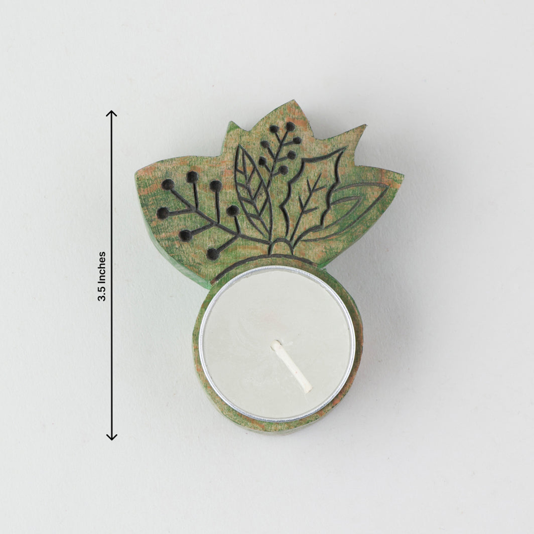 Hand Craved Wooden Christmas T-Light Holder - Set of 3