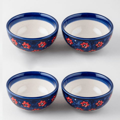 Blue & Red Floral Ceramic Portion Bowls Set of 4 - Eyaas