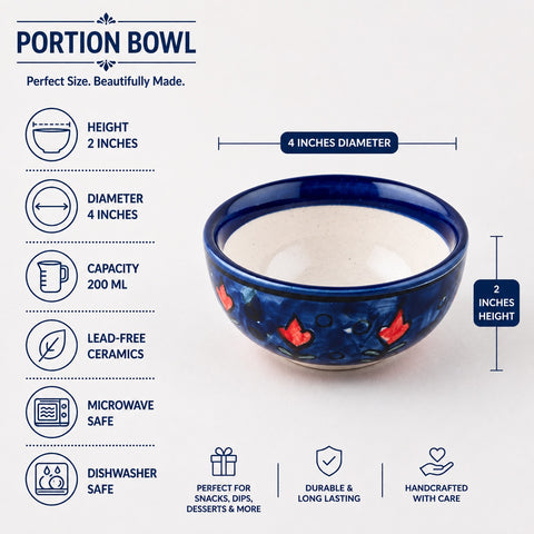 Blooming Plants Red & Blue Ceramic Katori Bowl / Portion Bowl