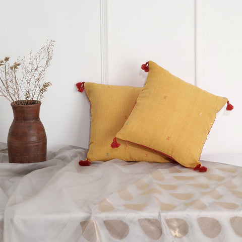 Mustard Cotton Cushion Covers 12x12 - Set of 2 - Eyaas