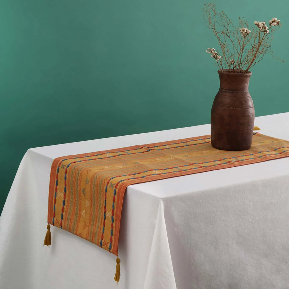 Mustard Cotton Handwoven Cotton Table Runner