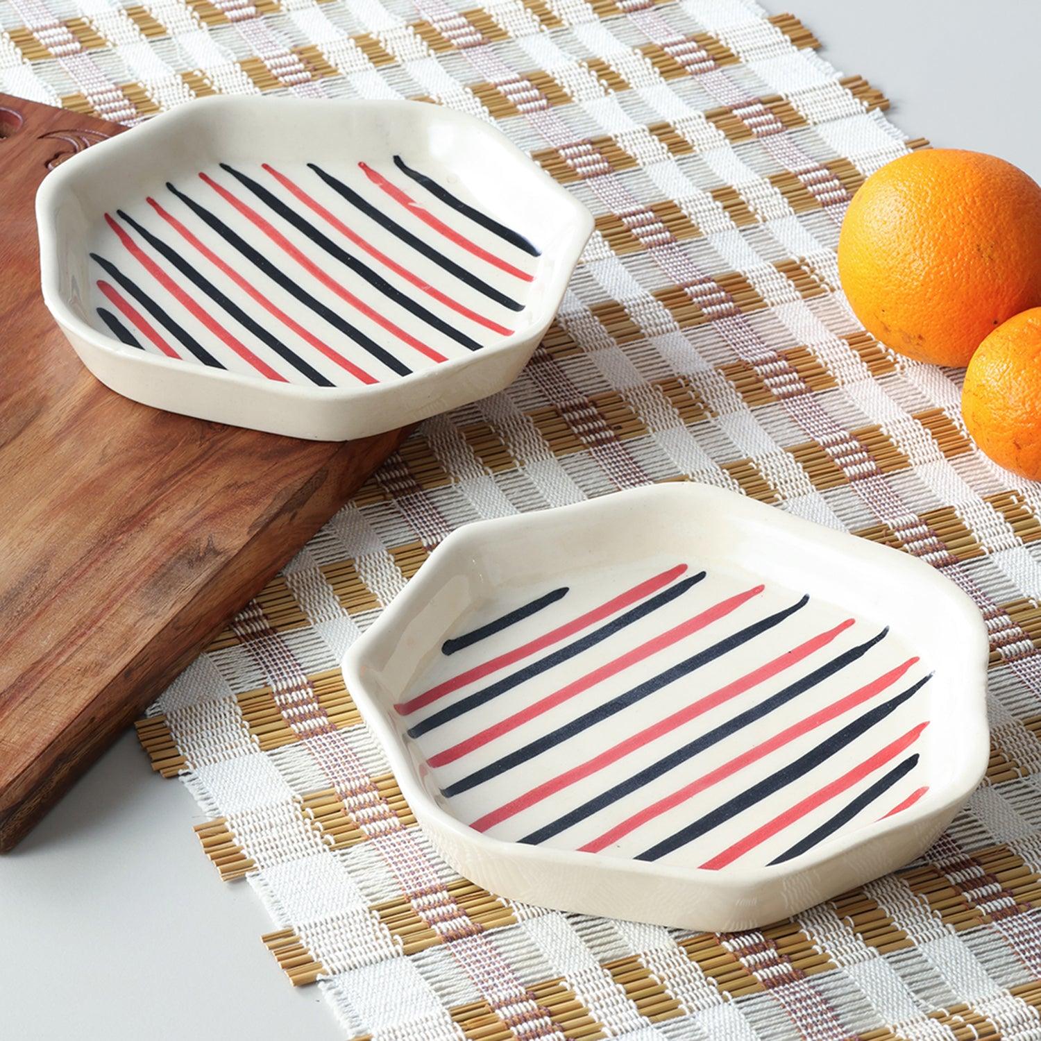 Hexagonal Hand-Painted Ceramic Snack Plates Set of 2 - Eyaas